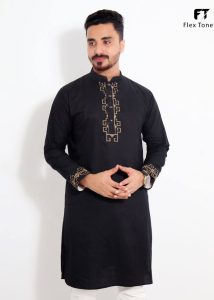 FlexTone Premium Quality Embroidery Panjabi/ Color – Black