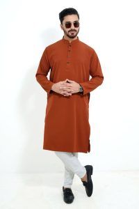 প্রিমিয়াম মাইক্রোস্টিজ সলিড পাঞ্জাবি/ কালার >Tiger Orange