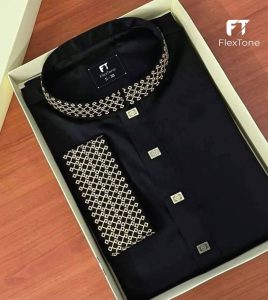 FlexTone Premium Quality Embroidery Panjabi/ Color – Black