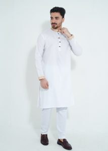 FlexTone Premium Quality Embroidery Panjabi/ Color – White