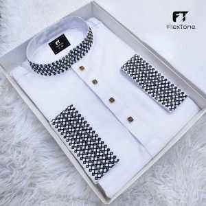 FlexTone Premium Quality Embroidery Panjabi/ Color – White