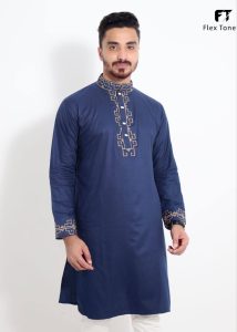 FlexTone Premium Quality Embroidery Panjabi/ Color – Navy Blue
