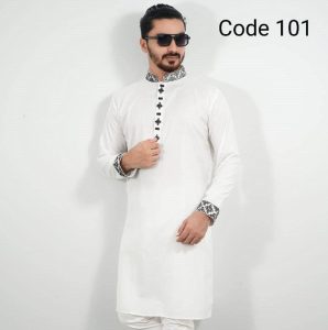 FlexTone Premium Quality Embroidery Panjabi/ Color – White