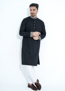 FlexTone Premium Quality Embroidery Panjabi/ Color – Black