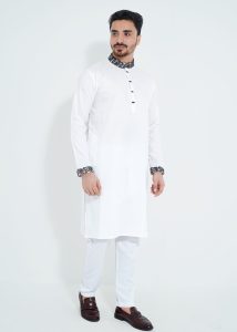 FlexTone Premium Quality Embroidery Panjabi/ Color – White