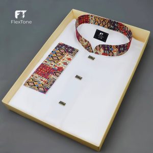 FlexTone Premium Quality Contrast Panjabi/ Color – White