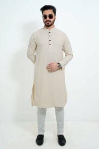 প্রিমিয়াম মাইক্রোস্টিজ সলিড পাঞ্জাবি/ কালার >CREAM