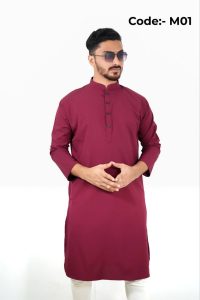 প্রিমিয়াম মাইক্রোস্টিজ সলিড পাঞ্জাবি/ কালার >Maroon