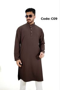 প্রিমিয়াম মাইক্রোস্টিজ সলিড পাঞ্জাবি/ কালার >Coffee