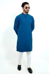 প্রিমিয়াম মাইক্রোস্টিজ সলিড পাঞ্জাবি/ কালার >Petrol Blue