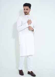 FlexTone Premium Quality Embroidery Panjabi/ Color – White