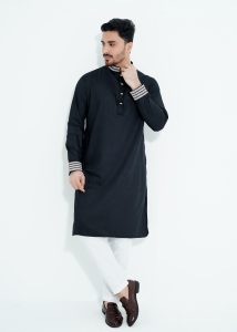 FlexTone Premium Quality Embroidery Panjabi/ Color – Black