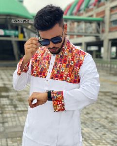 FlexTone Premium Quality Contrast Panjabi/ Color – White