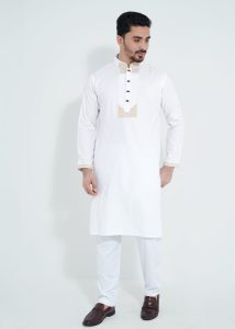FlexTone Premium Quality Embroidery Panjabi/ Color>White