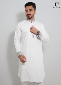 FlexTone Premium Quality Contrast Panjabi/ Color – White
