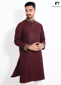 FlexTone Premium Quality Embroidery Panjabi/ Color – Dark Maroon