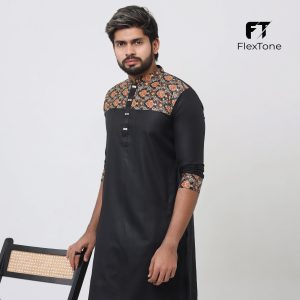 FlexTone Premium Quality Contrast Panjabi/ Color – Black