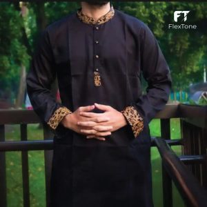 FlexTone Premium Quality Contrast Panjabi/ Color – Black